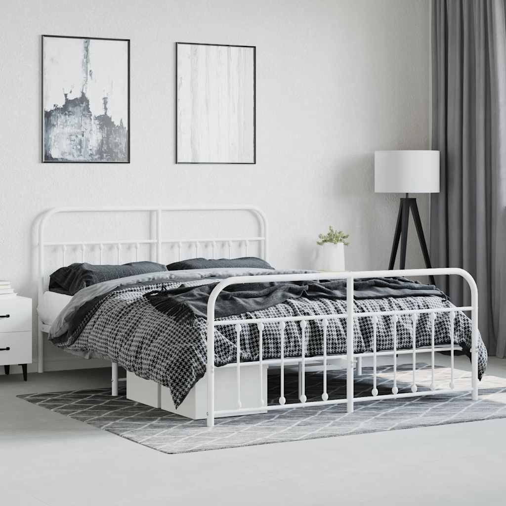 vidaXL Bed Frame | White | Steel | Double | Bed Frame | Rectangular