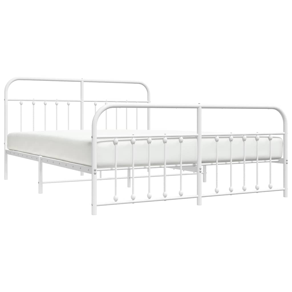 vidaXL Bed Frame | White | Steel | Double | Bed Frame | Rectangular