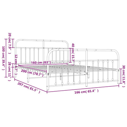 vidaXL Bed Frame | White | Steel | Double | Bed Frame | Rectangular