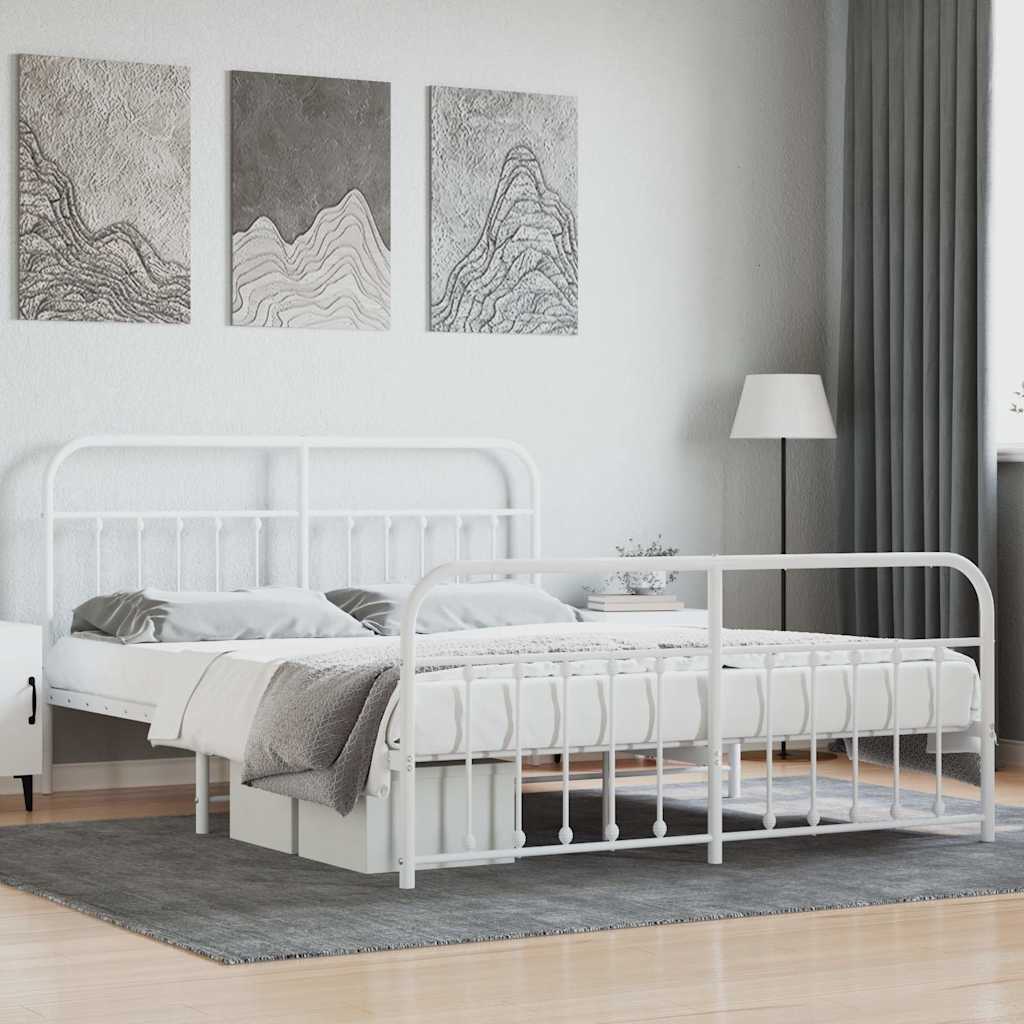 vidaXL Bed Frame | White | Steel | Double | Bed Frame | Rectangular