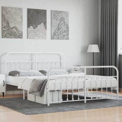 vidaXL Bed Frame | White | Steel | Double | Bed Frame | Rectangular