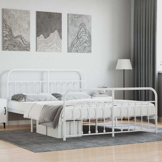 vidaXL Bed Frame | White | Steel | Double | Bed Frame | Rectangular