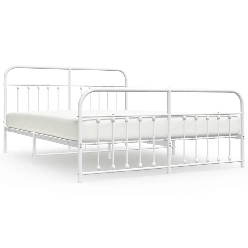 vidaXL Bed Frame | White | Powder-coated steel | Double | Bed Frame