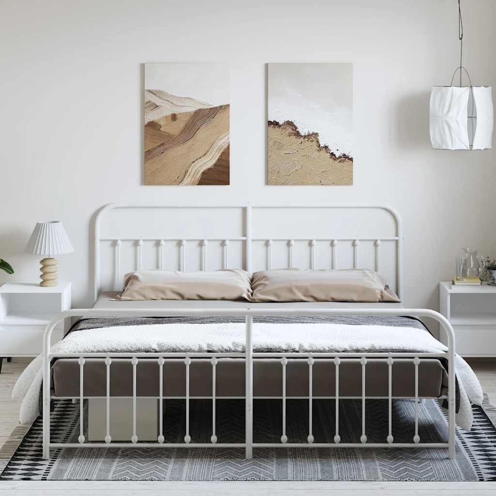 vidaXL Bed Frame | White | Powder-coated steel | Double | Bed Frame