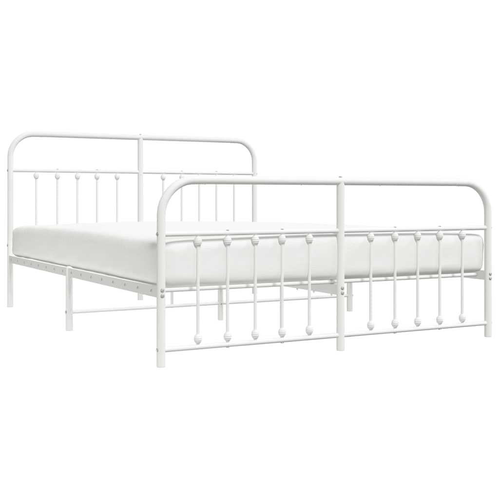 vidaXL Bed Frame | White | Powder-coated steel | Double | Bed Frame