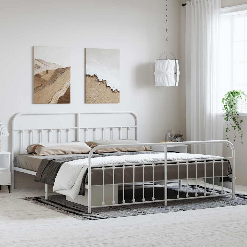 vidaXL Bed Frame | White | Powder-coated steel | Double | Bed Frame
