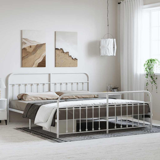 vidaXL Bed Frame | White | Powder-coated steel | Double | Bed Frame