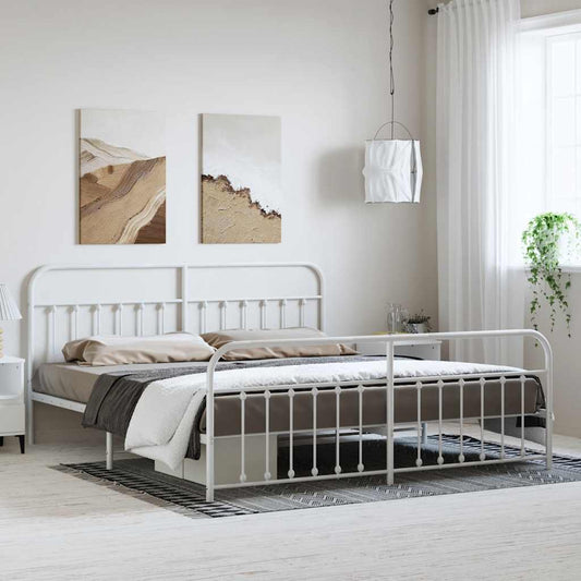 vidaXL Bed Frame | White | Powder-Coated Steel | Double | Industrial | Bed Frame