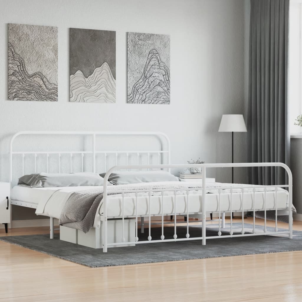 vidaXL Bed Frame | White | Steel | 200x200 cm | Bed Frame | Rectangular