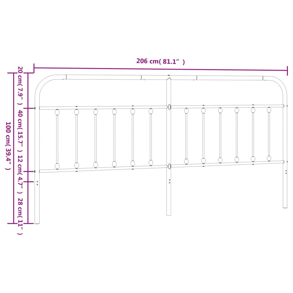 vidaXL Metal Replace Headboard White 200 cm