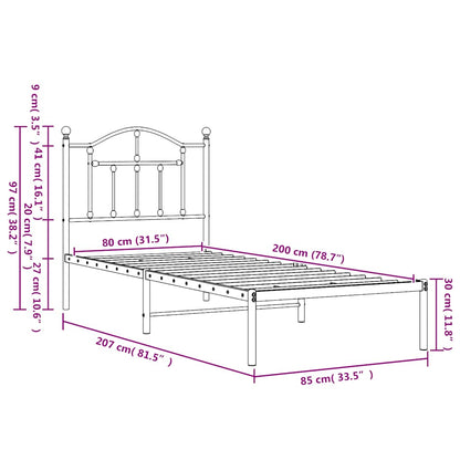 vidaXL Metal Bed Frame without Mattress with Headboard Black 80x200cm