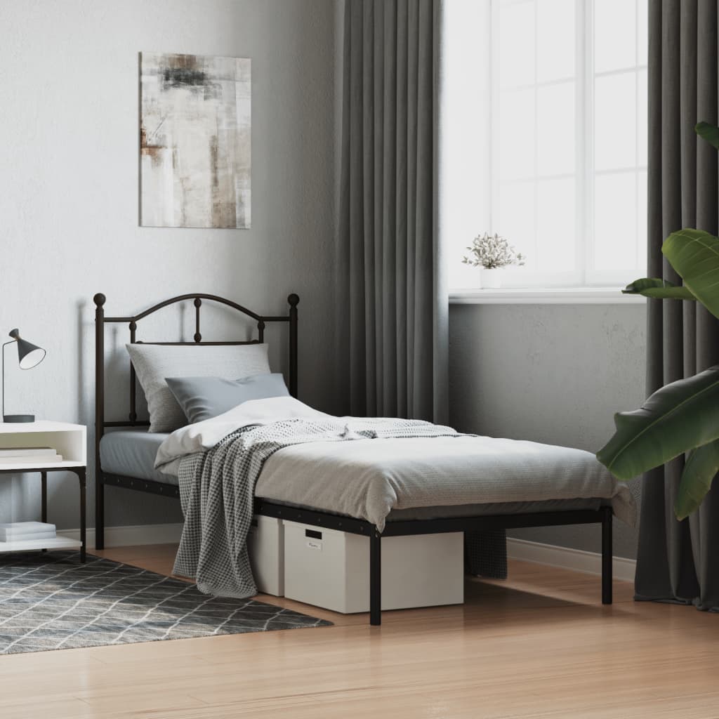 vidaXL Metal Bed Frame without Mattress with Headboard Black 90x190cm