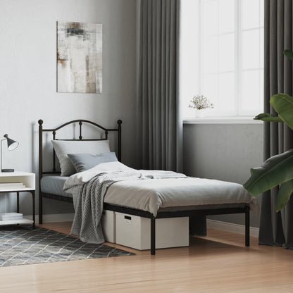 vidaXL Metal Bed Frame without Mattress with Headboard Black 90x190cm