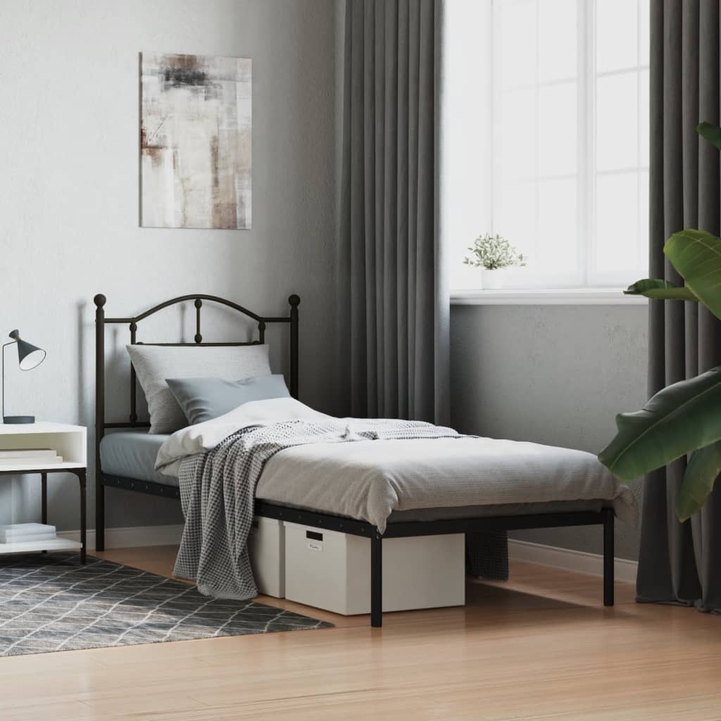 vidaXL Metal Bed Frame without Mattress with Headboard Black 90x200cm