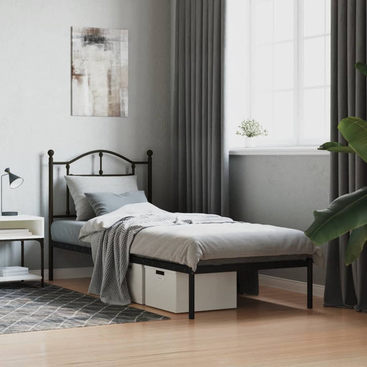 vidaXL Metal Bed Frame without Mattress with Headboard Black 90x200cm