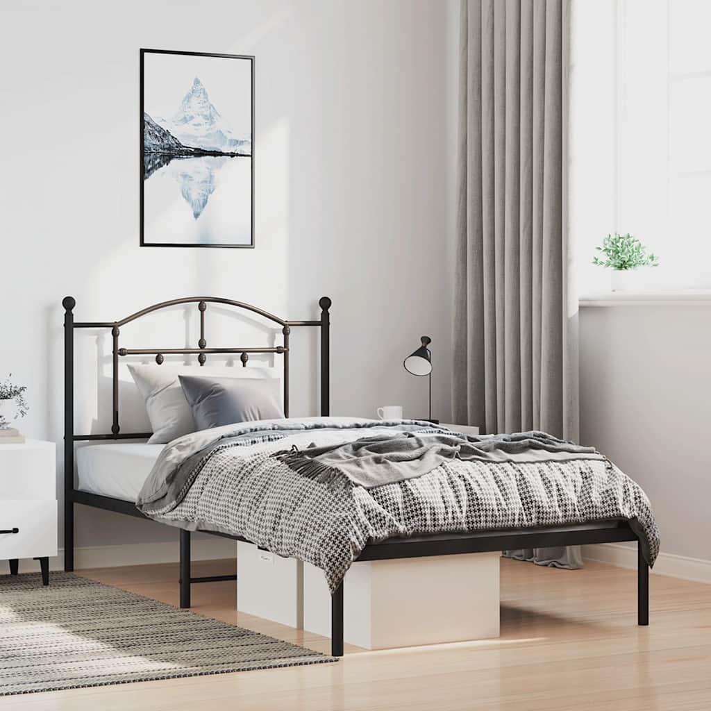 vidaXL Metal Bed Frame without Mattress with Headboard Black 100x190cm