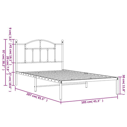 vidaXL Metal Bed Frame without Mattress with Headboard Black 100x200cm