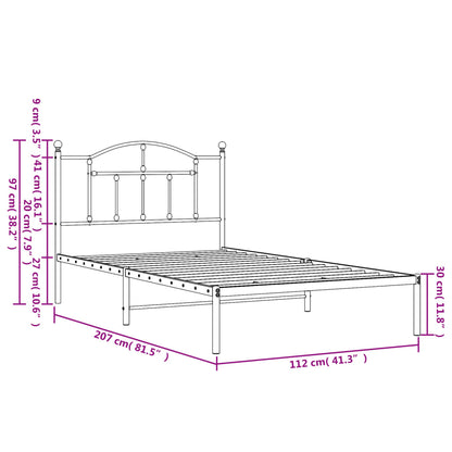 vidaXL Metal Bed Frame without Mattress with Headboard Black 107x203cm