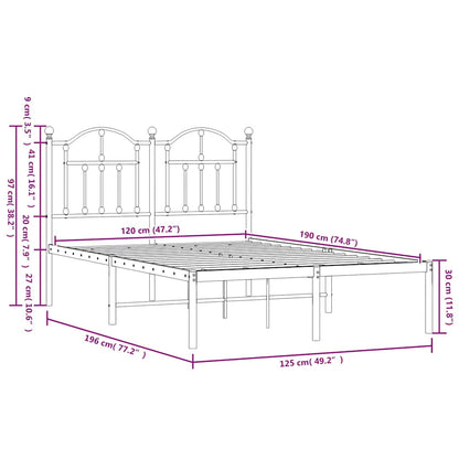 vidaXL Metal Bed Frame without Mattress with Headboard Black 120x190cm