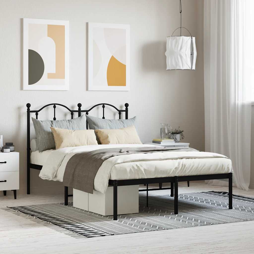 vidaXL Metal Bed Frame without Mattress with Headboard Black 120x190cm