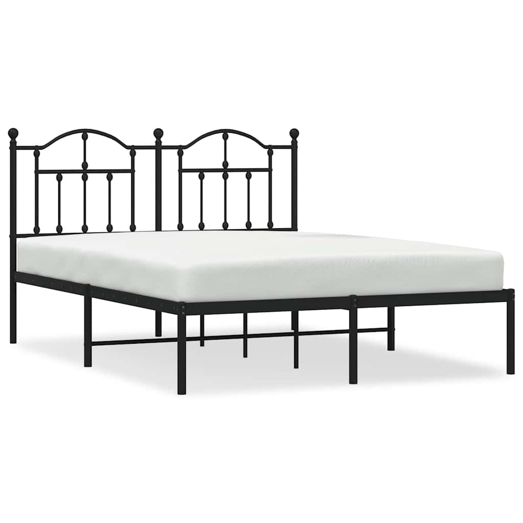 vidaXL Metal Bed Frame without Mattress with Headboard Black 135x190cm