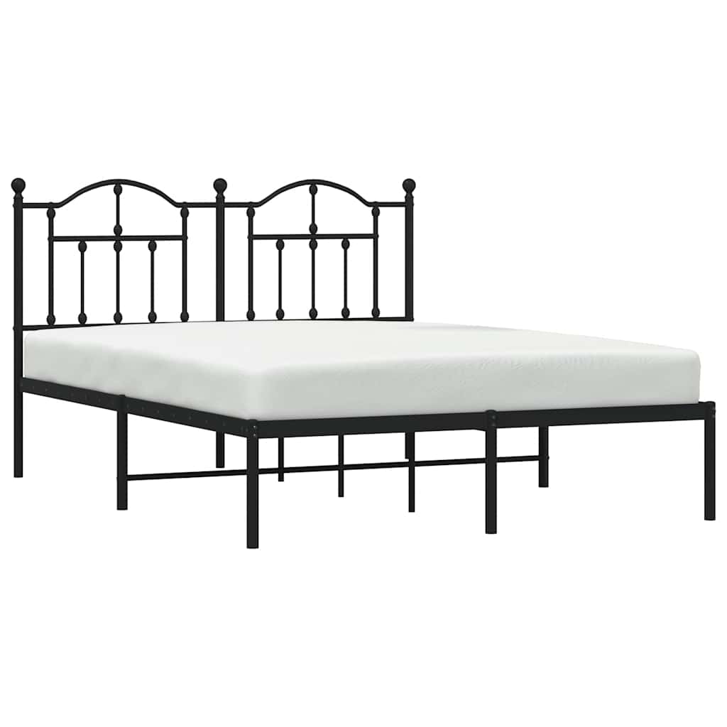vidaXL Metal Bed Frame without Mattress with Headboard Black 135x190cm