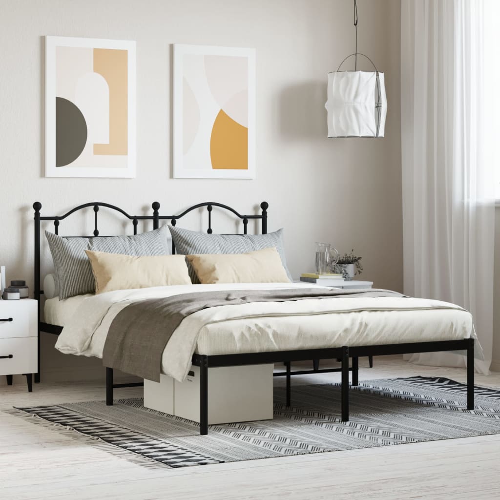 vidaXL Metal Bed Frame without Mattress with Headboard Black 140x190cm
