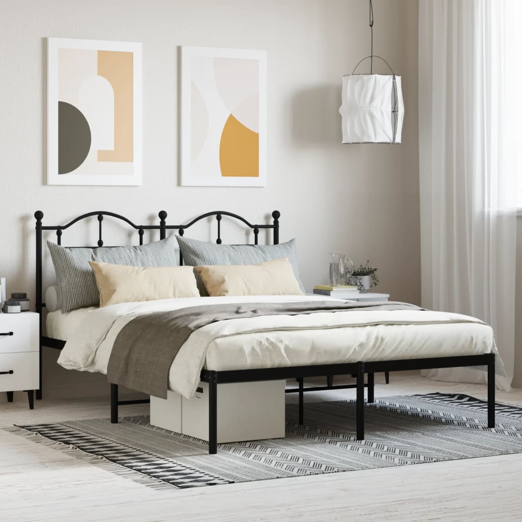 vidaXL Metal Bed Frame without Mattress with Headboard Black 140x200cm