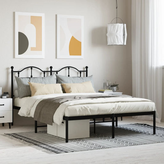 vidaXL Metal Bed Frame without Mattress with Headboard Black 140x200cm