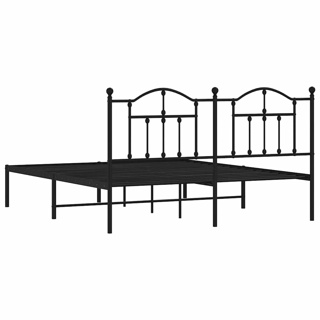 vidaXL Metal Bed Frame without Mattress with Headboard Black 160x200cm