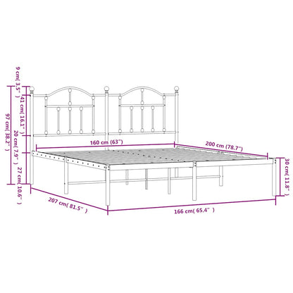 vidaXL Metal Bed Frame without Mattress with Headboard Black 160x200cm