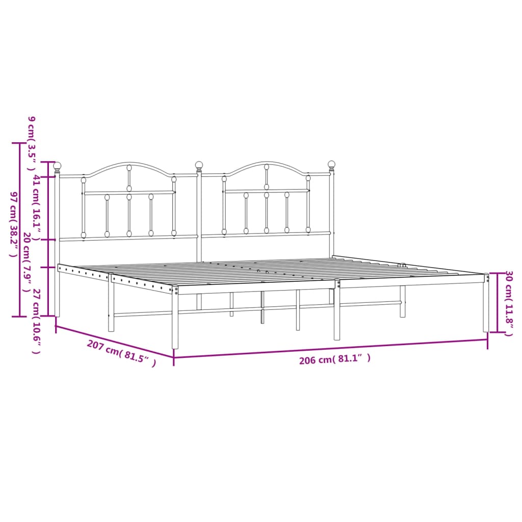 vidaXL Metal Bed Frame without Mattress with Headboard Black 200x200cm