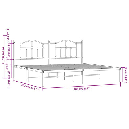 vidaXL Metal Bed Frame without Mattress with Headboard Black 200x200cm
