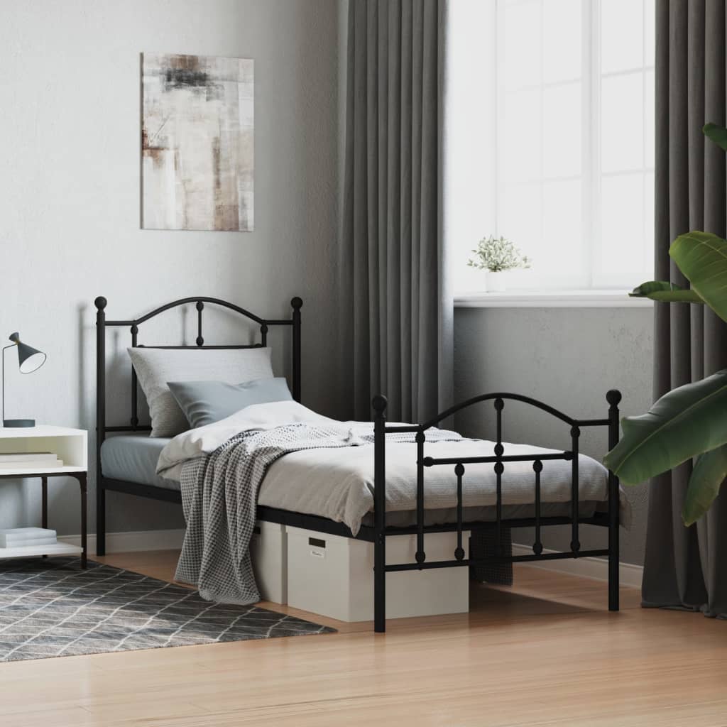 vidaXL Metal Bed Frame without Mattress with Footboard Black 80x200cm