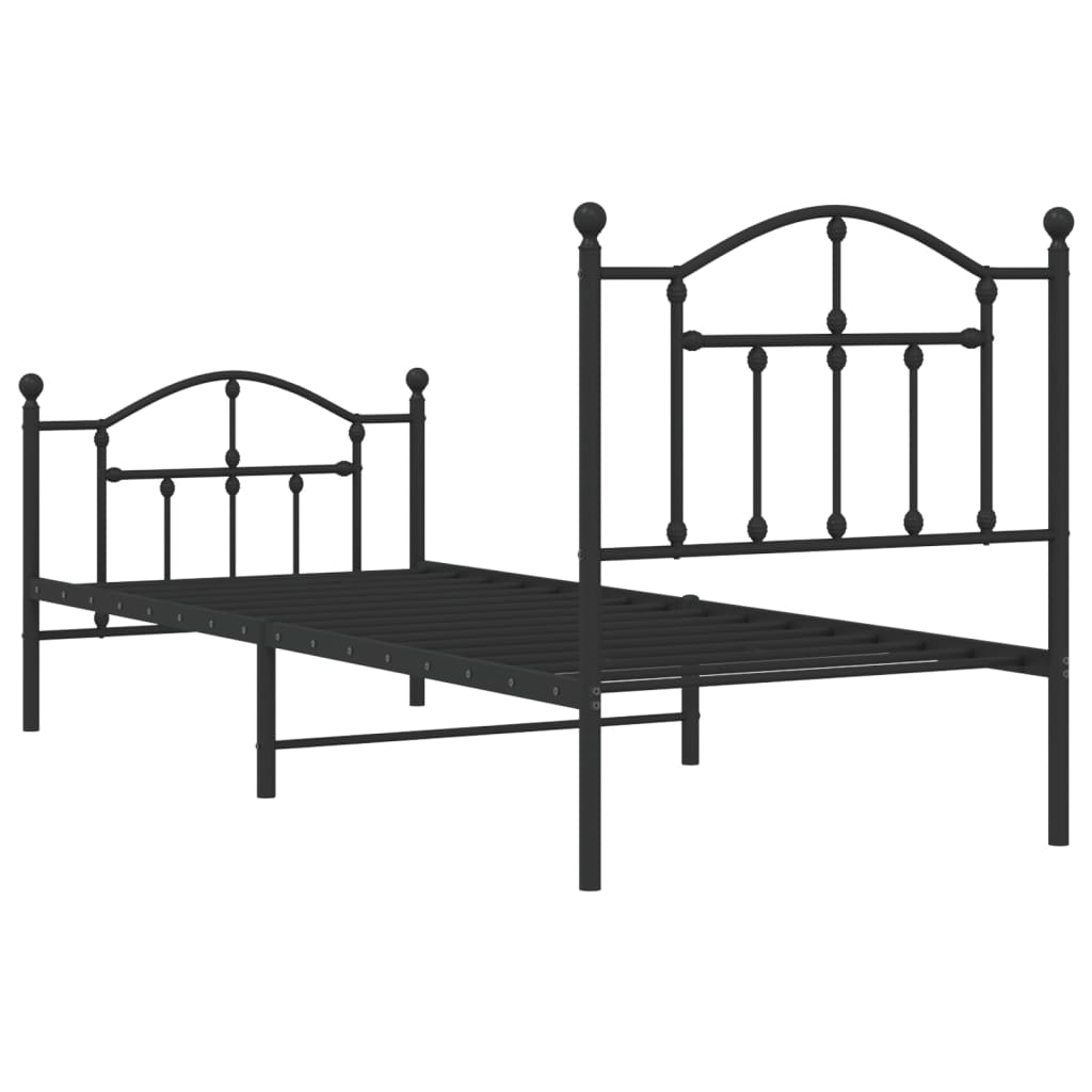 vidaXL Metal Bed Frame without Mattress with Footboard Black 90x200cm
