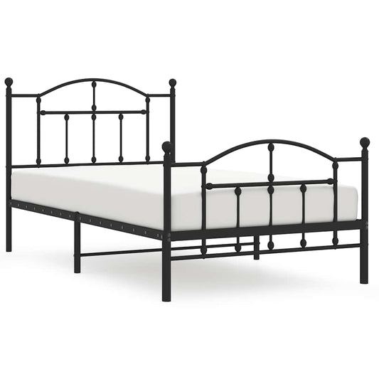 vidaXL Metal Bed Frame without Mattress with Footboard Black 100x190cm
