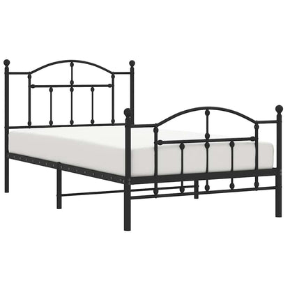 vidaXL Metal Bed Frame without Mattress with Footboard Black 100x190cm