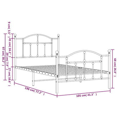 vidaXL Metal Bed Frame without Mattress with Footboard Black 100x190cm