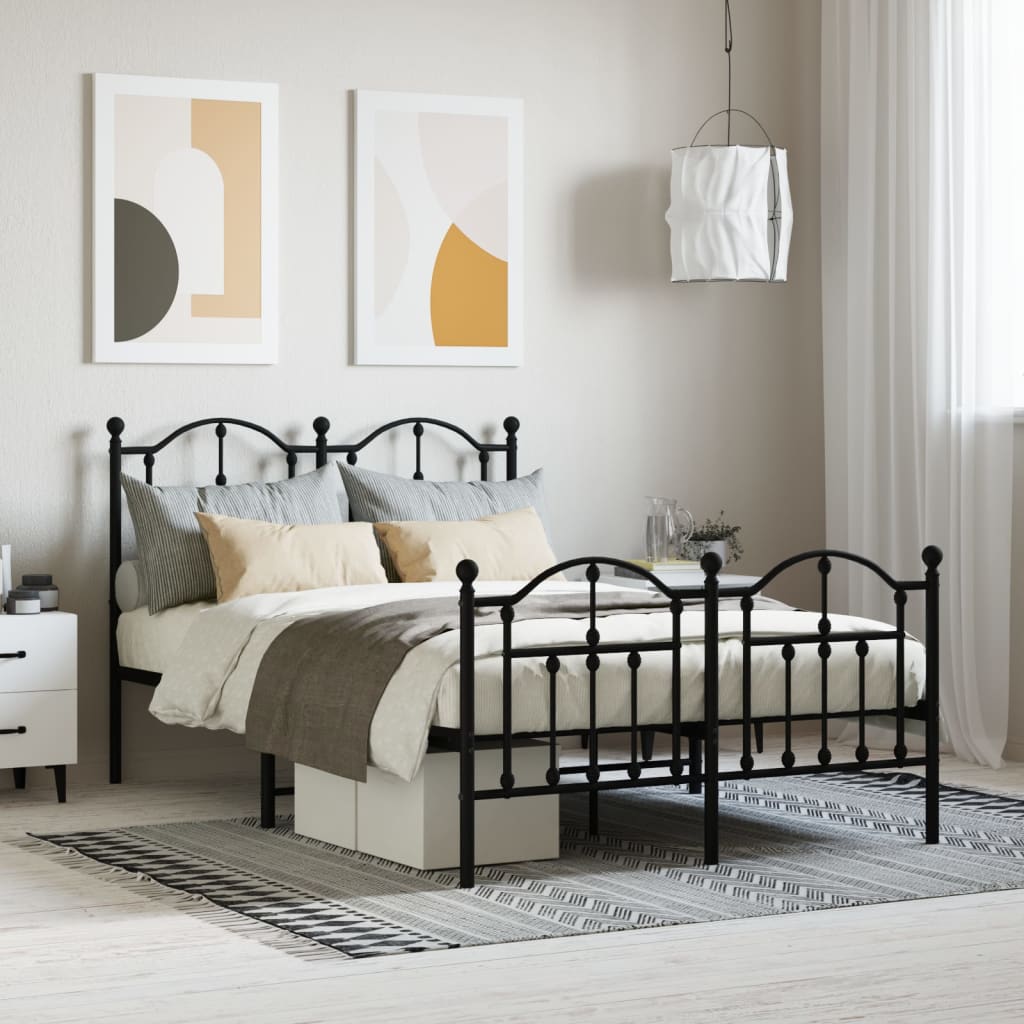 vidaXL Metal Bed Frame without Mattress with Footboard Black 120x190cm