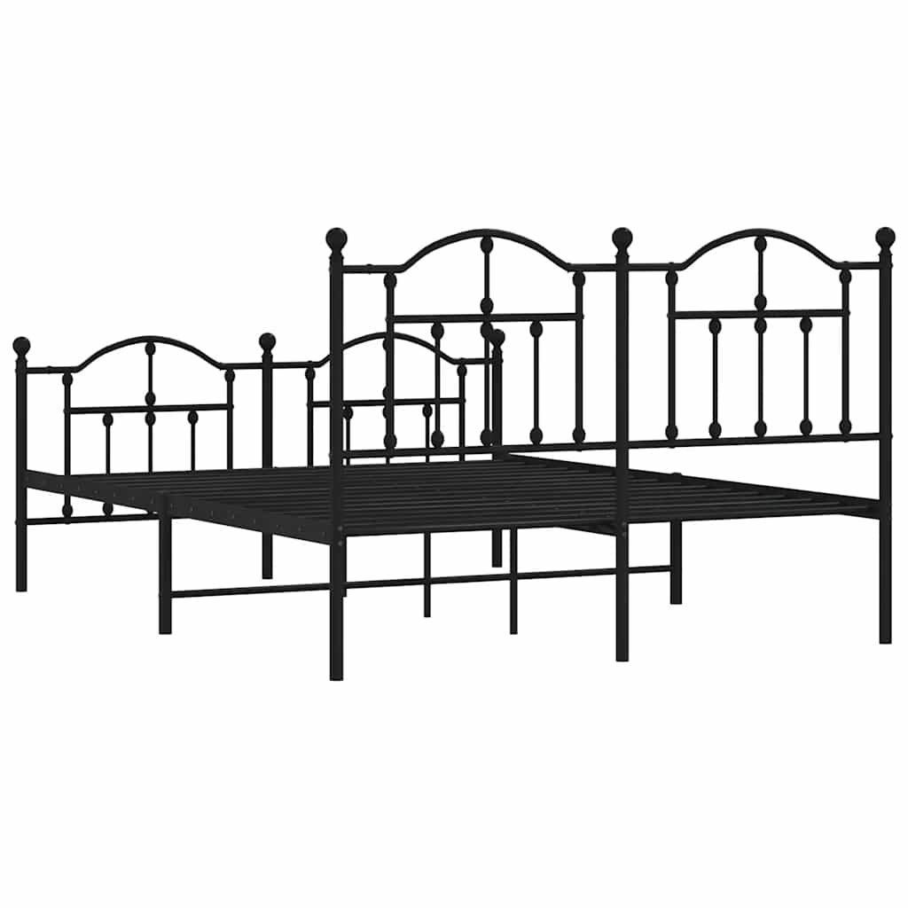 vidaXL Metal Bed Frame without Mattress with Footboard Black 140x190cm