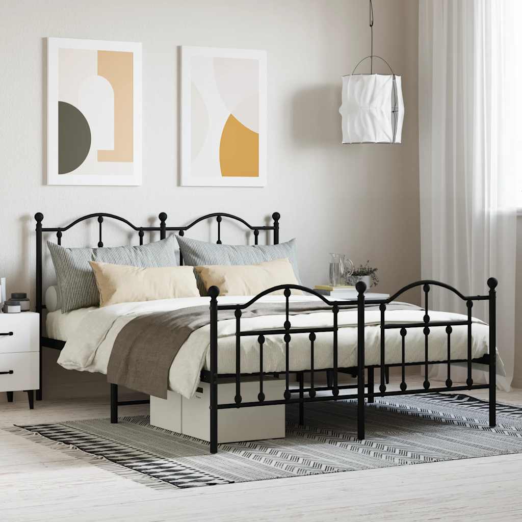 vidaXL Metal Bed Frame without Mattress with Footboard Black 140x190cm