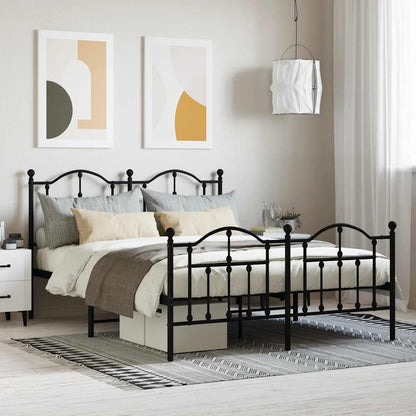 vidaXL Metal Bed Frame without Mattress with Footboard Black 140x190cm