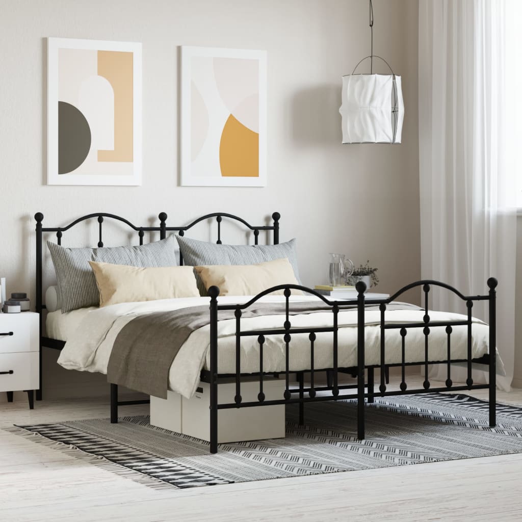 vidaXL Metal Bed Frame without Mattress with Footboard Black 140x200cm