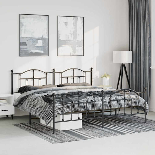 vidaXL Metal Bed Frame without Mattress with Footboard Black 193x203cm