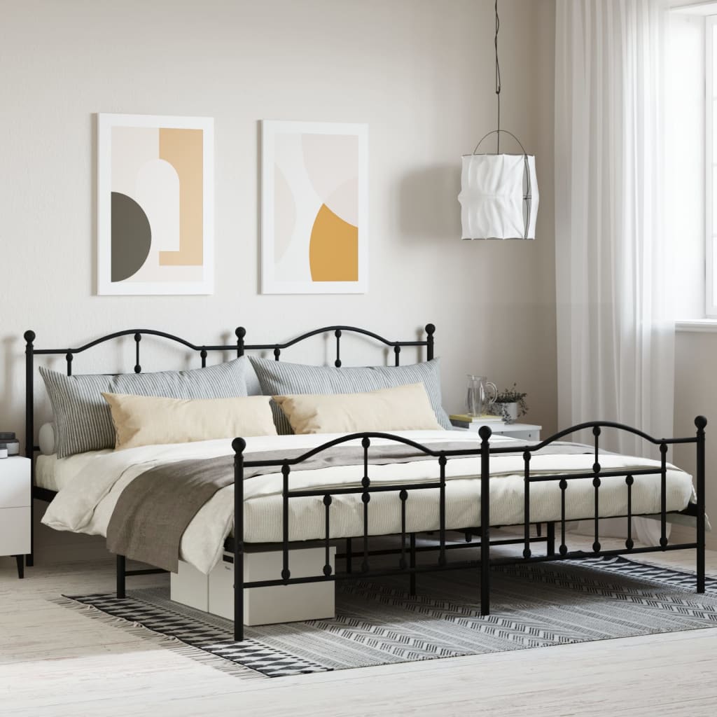 vidaXL Metal Bed Frame without Mattress with Footboard Black 200x200cm
