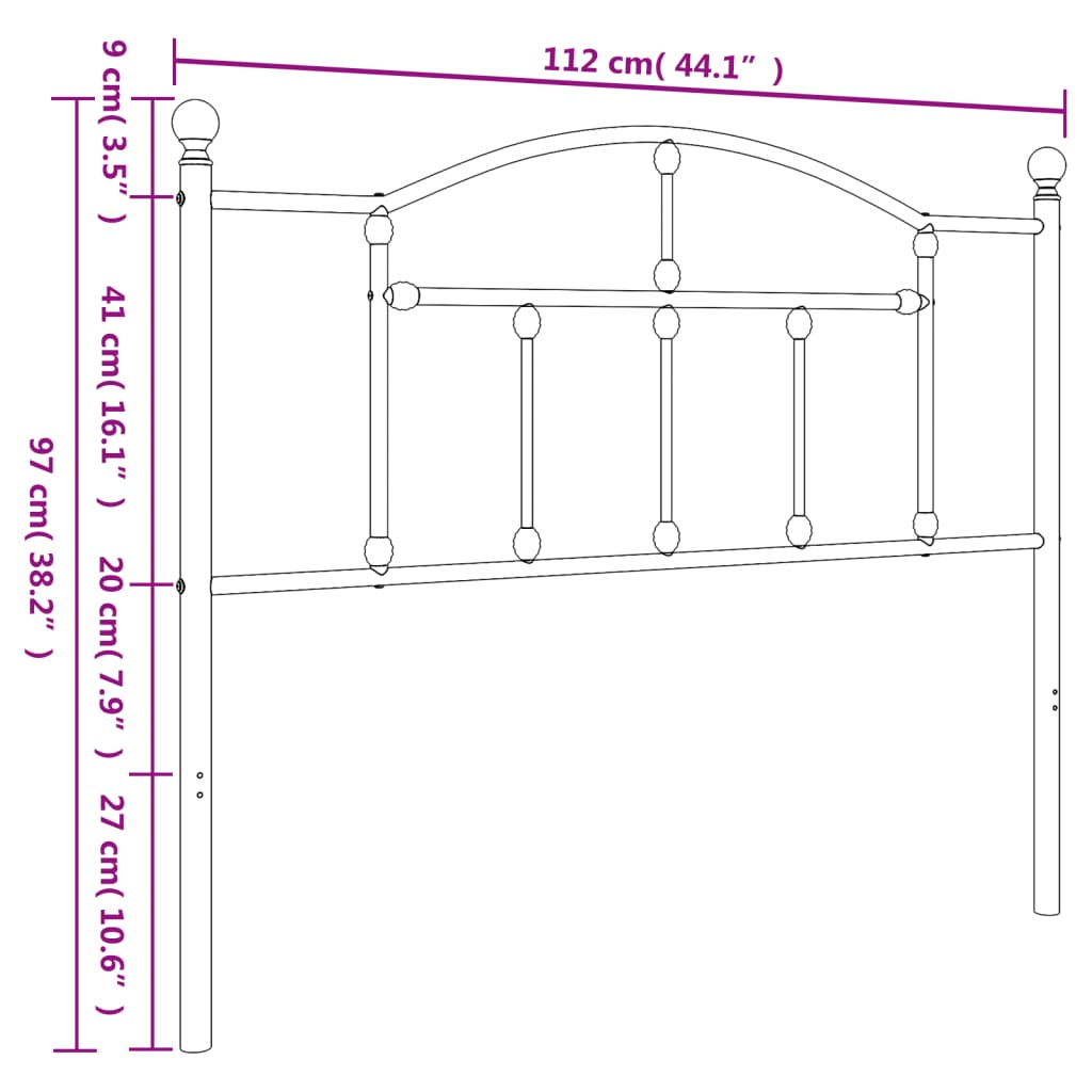 vidaXL Metal Replace Headboard Black 107 cm