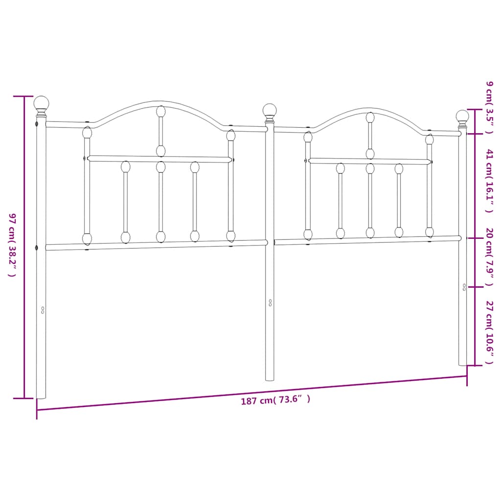 vidaXL Headboard | Black | Powder-coated Steel | Double Bed | Durable