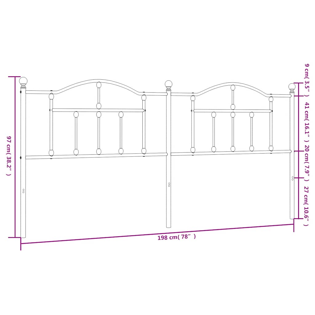 vidaXL Headboard | Black | Powder-Coated Steel | Double |  Classy Style