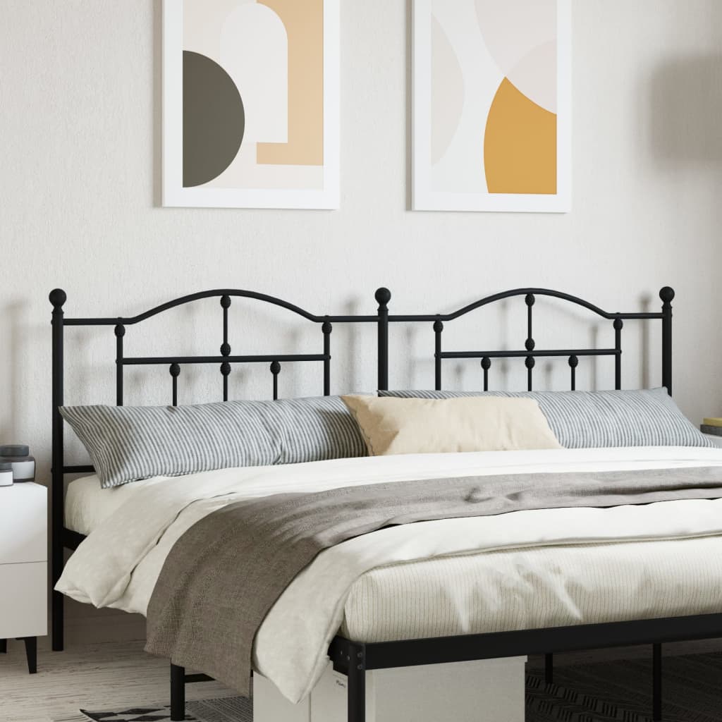 vidaXL Headboard | Black | Steel | Double | Durable | Headboard | Rectangular