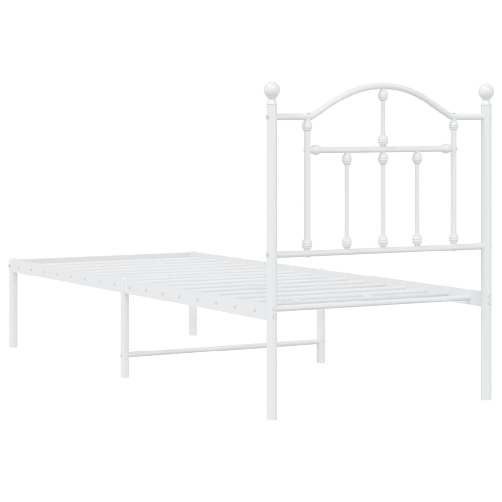 vidaXL Metal Bed Frame without Mattress with Headboard White 75x190cm